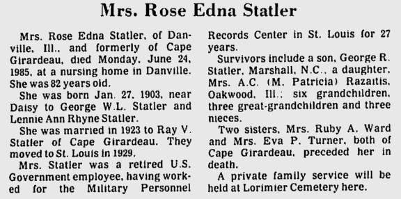 Statler, Rose Edna (nee Statler)