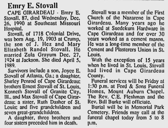 Stovall, Emry Earl