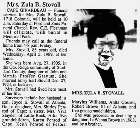 Stovall, Zula B. (nee Grayum)