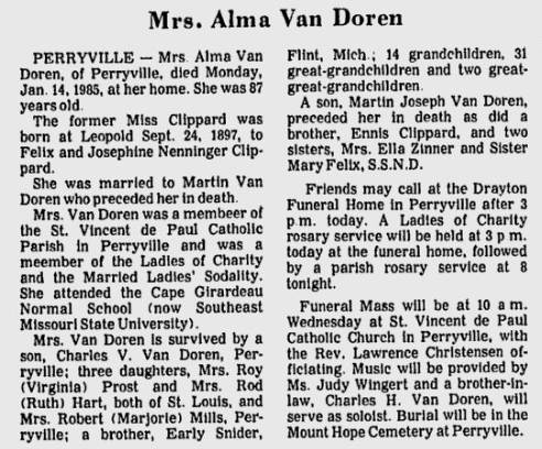 VanDoren, Alma Dorothy (nee Clippard)