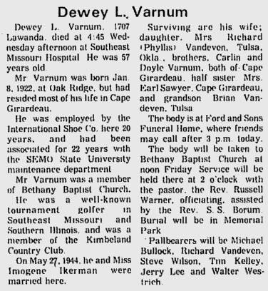 Varnum, Dewey Lee