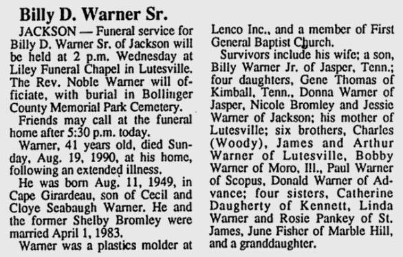 Warner, Billy D., Sr.