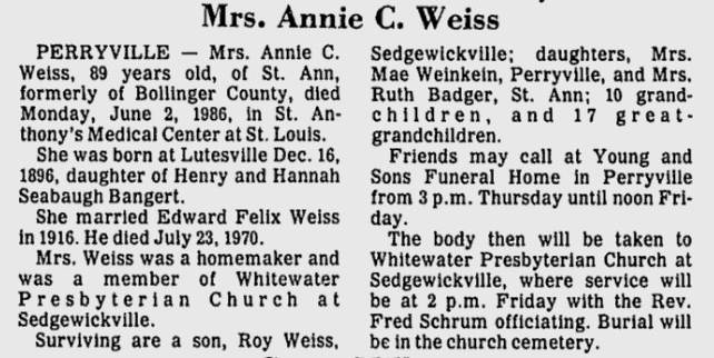 Weiss, Annie C. (nee Bangert)