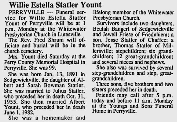 Yount, Willie Estella (nee Statler)